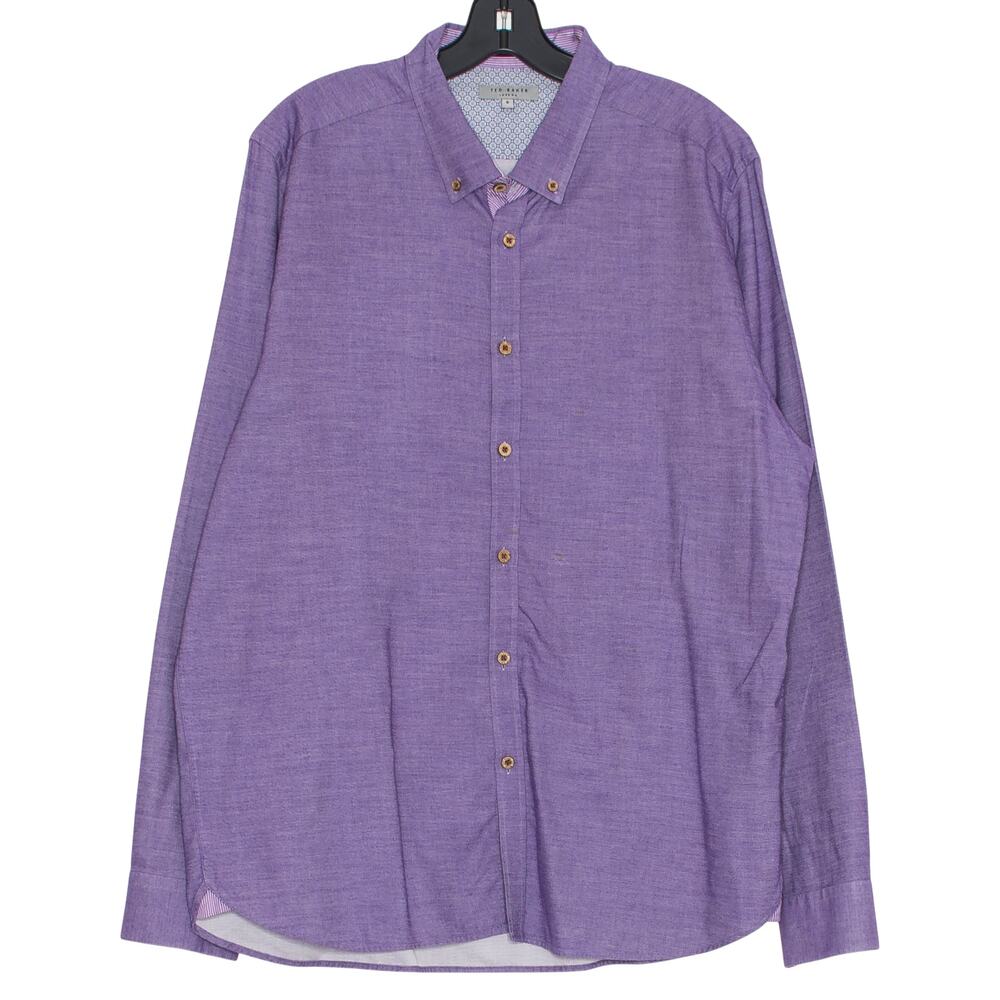 Ted Baker Purple Button Down Shirt Long Sleeve Business Smart Casual 6 XXL Flaws